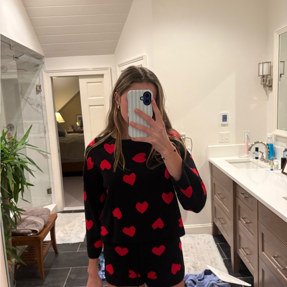 Amazon Women's Black and Red Heart Pajama Set